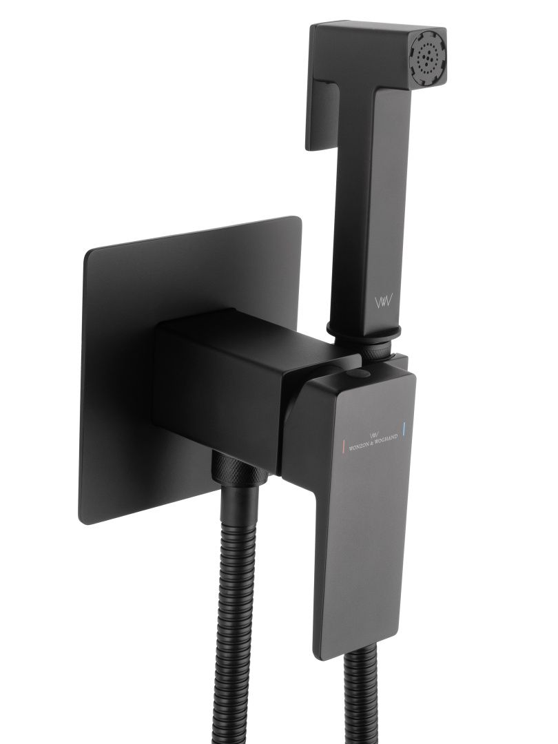 Приобрести смеситель с гигиеническим душем встраиваемый wonzon & woghand cube 2.0, черный матовый (ww-88829068-mb)
