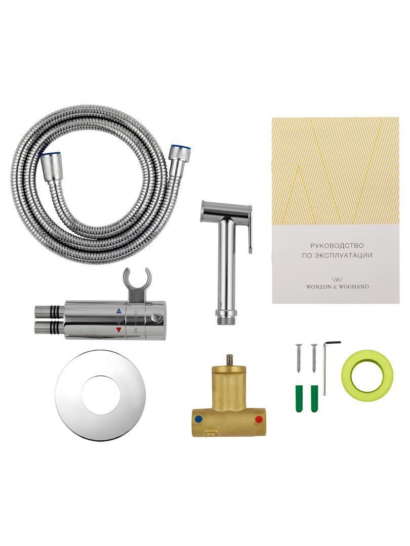 Приобрести смеситель с гигиеническим душем и термостатом встраиваемый wonzon & woghand, хром (ww-88829909-cr)