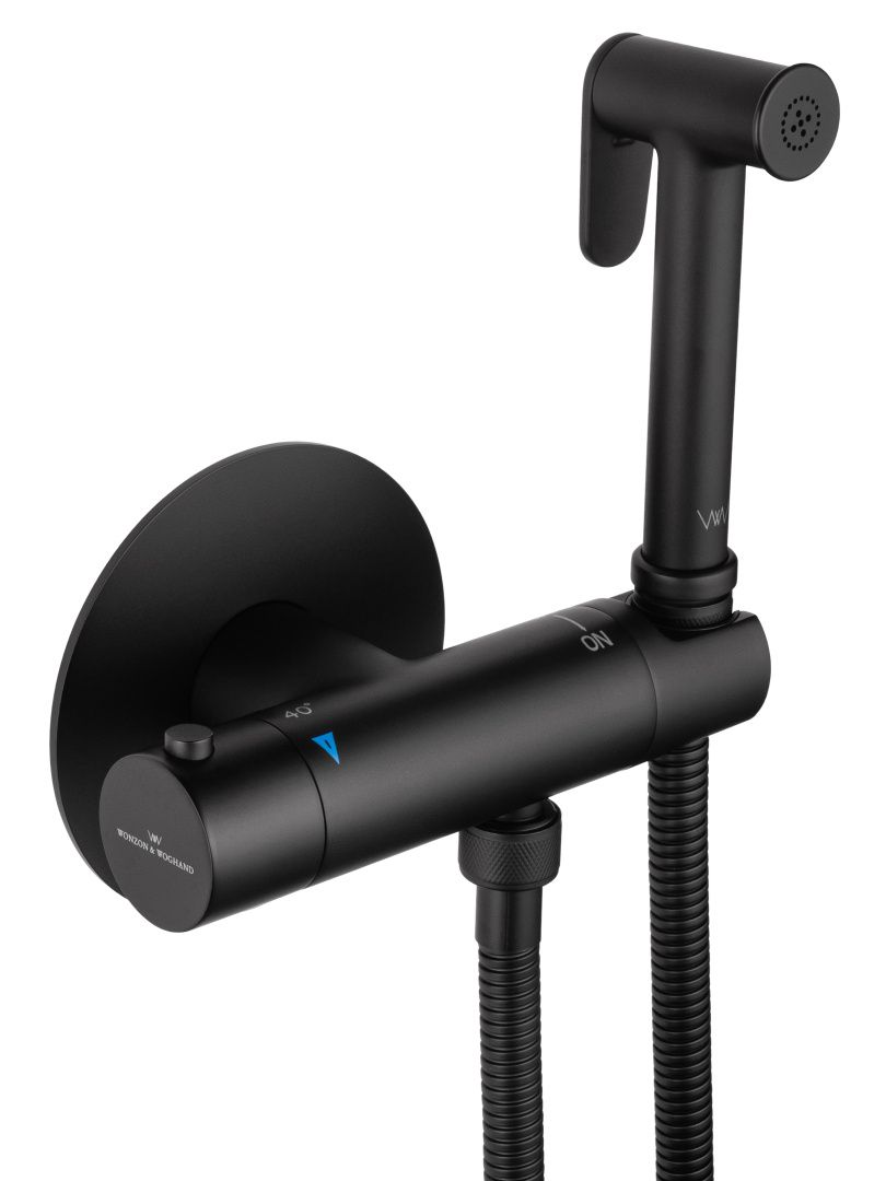Приобрести смеситель с гигиеническим душем и термостатом встраиваемый wonzon & woghand, черный матовый (ww-88819902-mb)