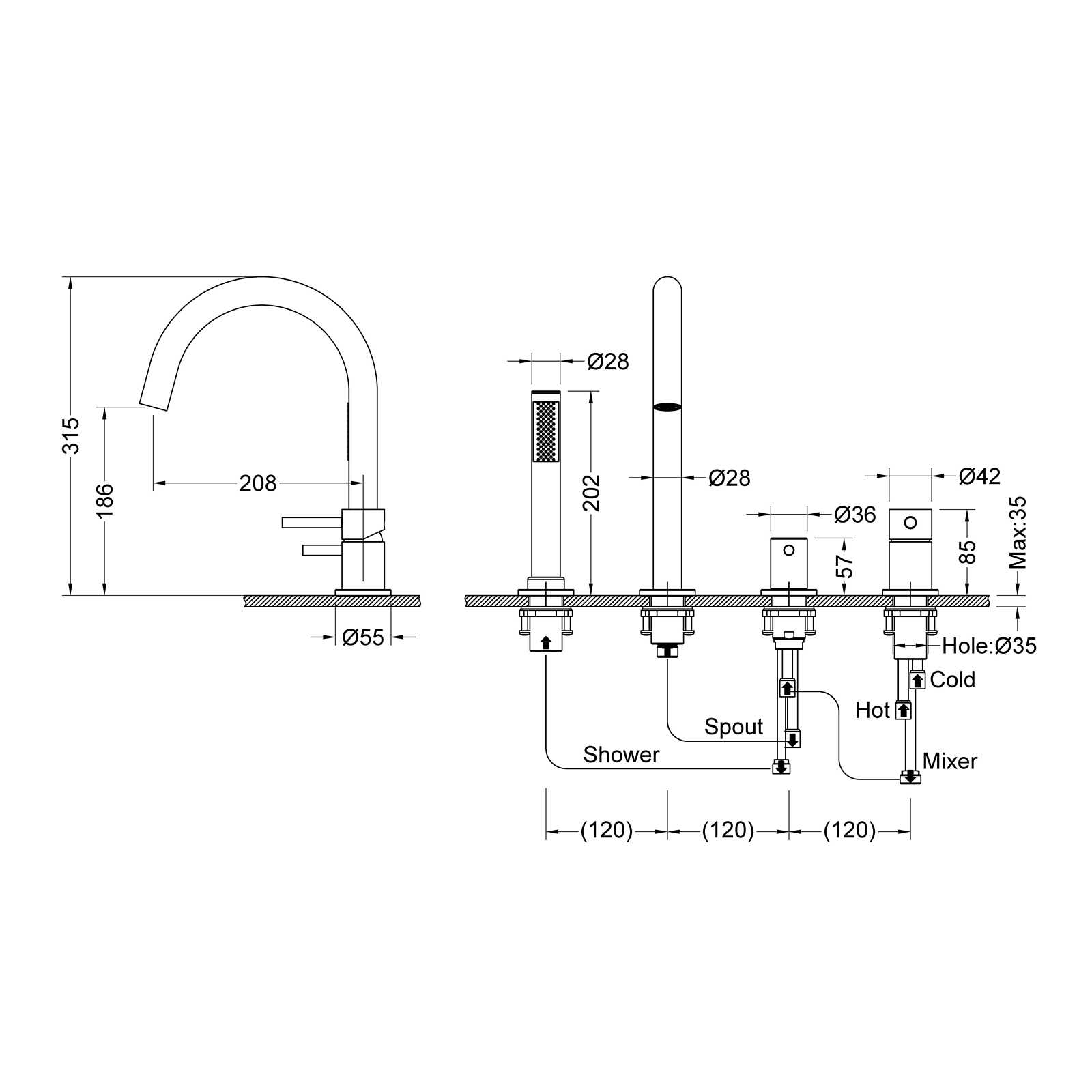 Приобрести смеситель для ванны с душем, врезной timo saona 2320/03y черный