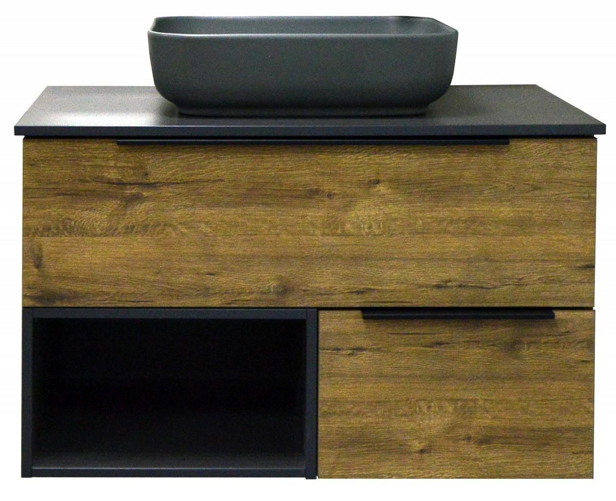 Приобрести тумба подвесная azario gris 90 со столешницей, дуб веллингтон/антрацит