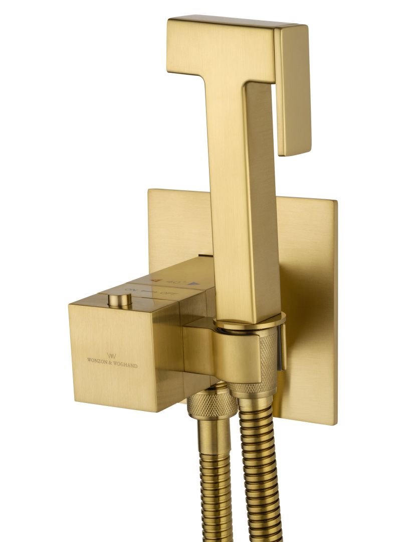 Приобрести смеситель с гигиеническим душем и термостатом встраиваемый wonzon & woghand, брашированное золото (ww-88829910-bg)