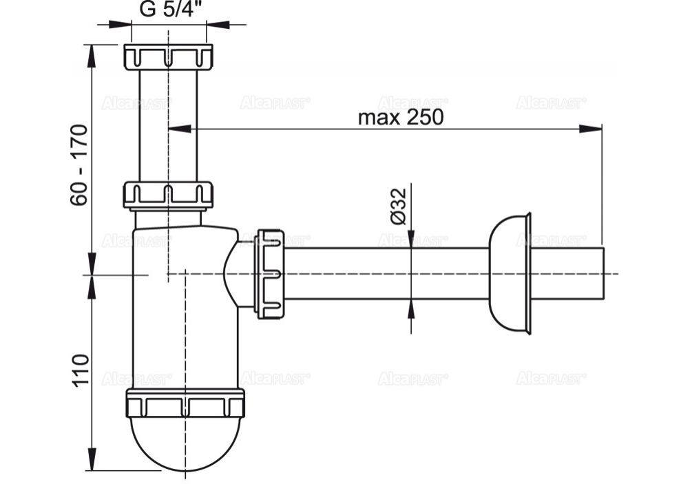 Приобрести сифон для умывальника alcaplast a430 dn32