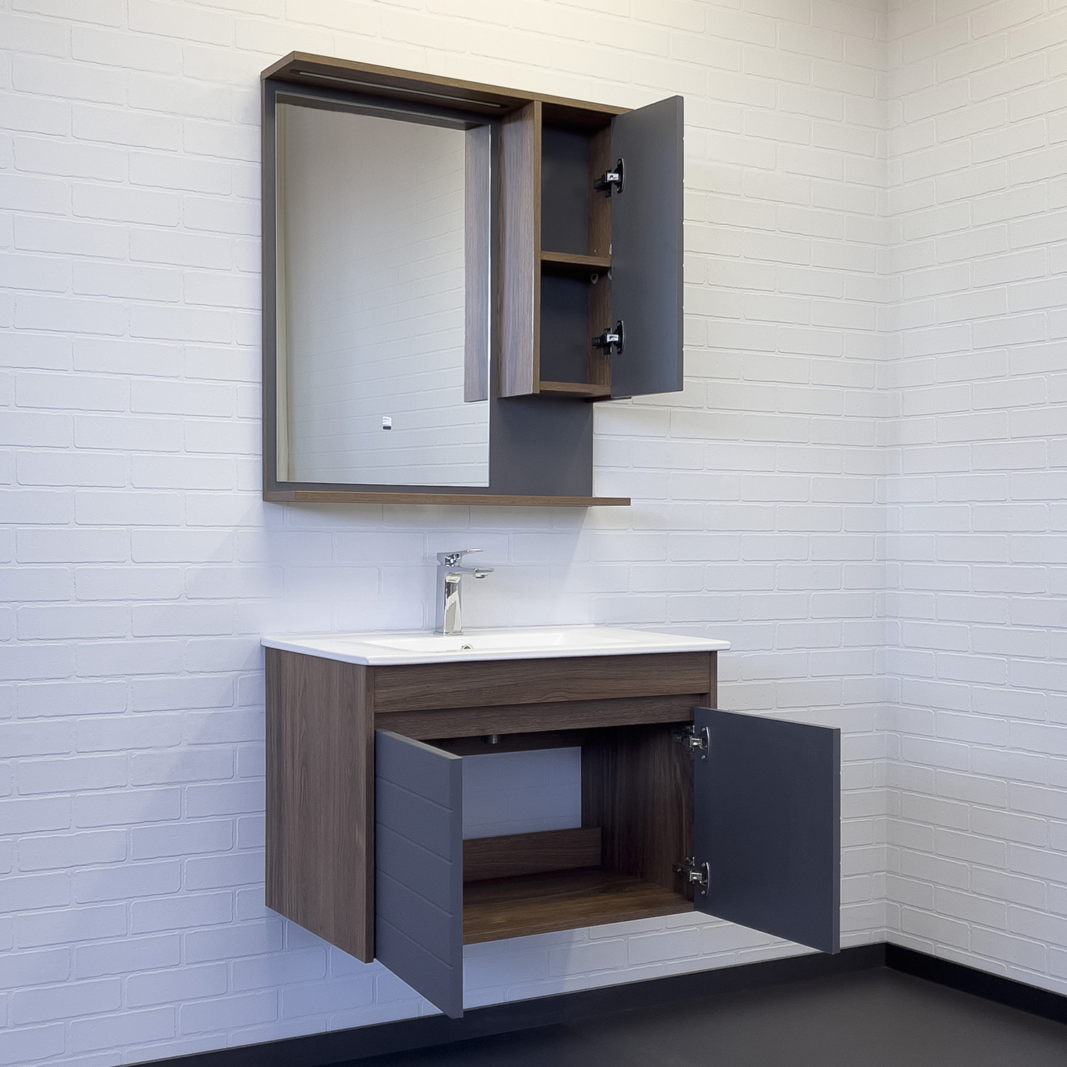 Приобрести сomforty тумба с раковиной кемер-75 антрацит/дуб тёмно-коричневый