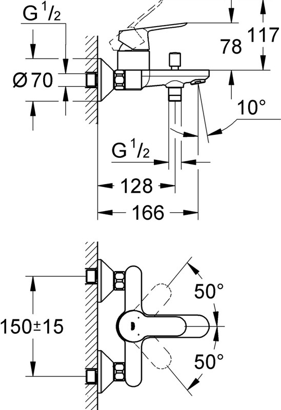 Приобрести смеситель для ванны grohe bauedge, хром 23334000