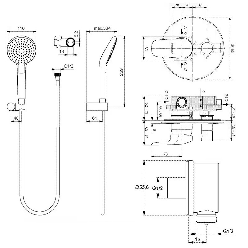 Приобрести душевая система для душа ideal standard ceraflex 4 в 1