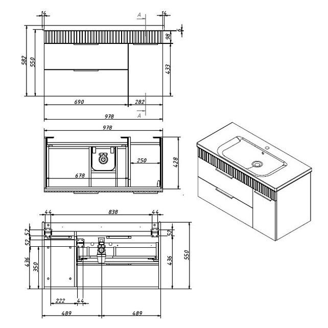 Приобрести caprigo тумба с раковиной monbar -albero 100 см, правая, дюна, шпон
