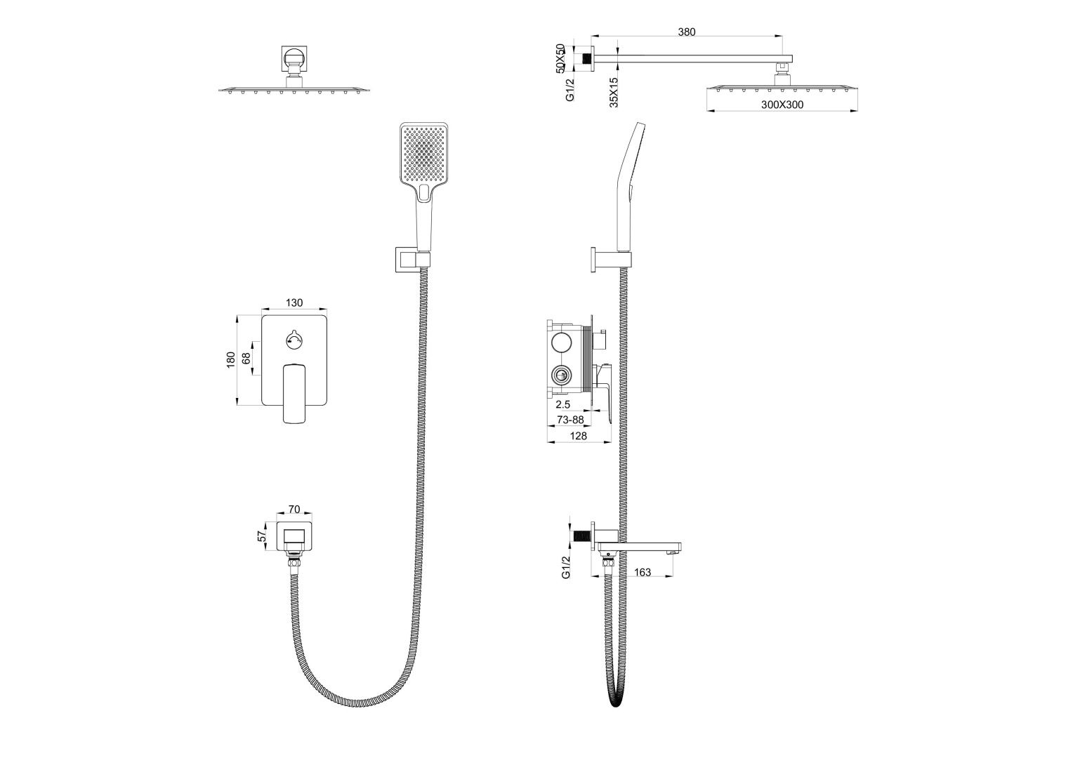 Приобрести душевая система встраиваемая wonzon & woghand edge, темный графит (ww-88939003-bgm)