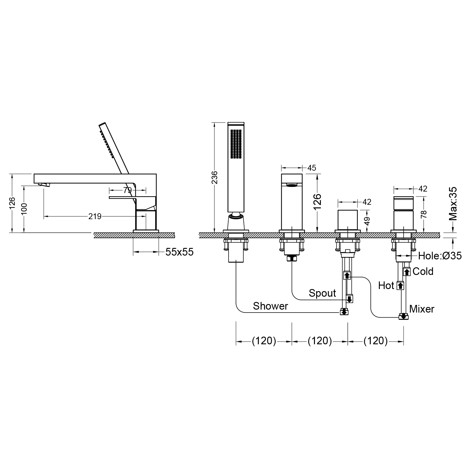 Приобрести смеситель для ванны с душем, врезной timo selene 2130/03y черный