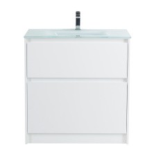 BelBagno Тумба с раковиной KRAFT 80 см, напольная Bianco Opaco, стеклянная глянцевая раковина