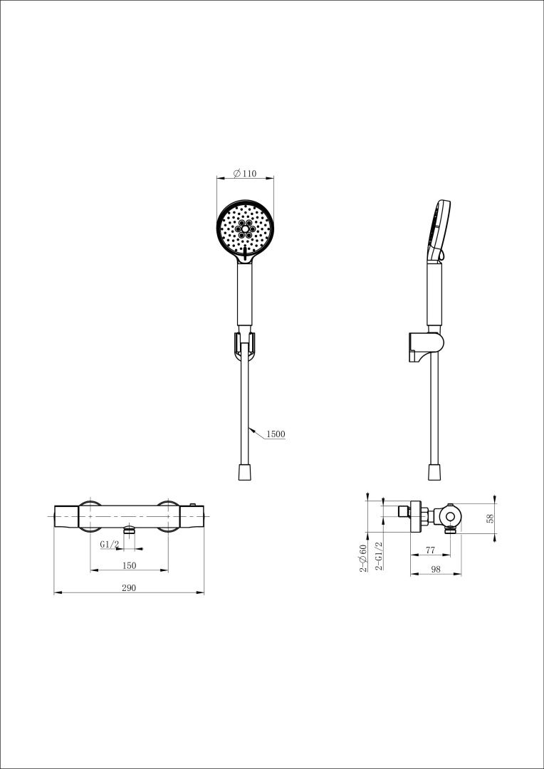 Приобрести смеситель для душа с термостатом wonzon & woghand inn 6, темный графит (ww-b2029-a-bgg)