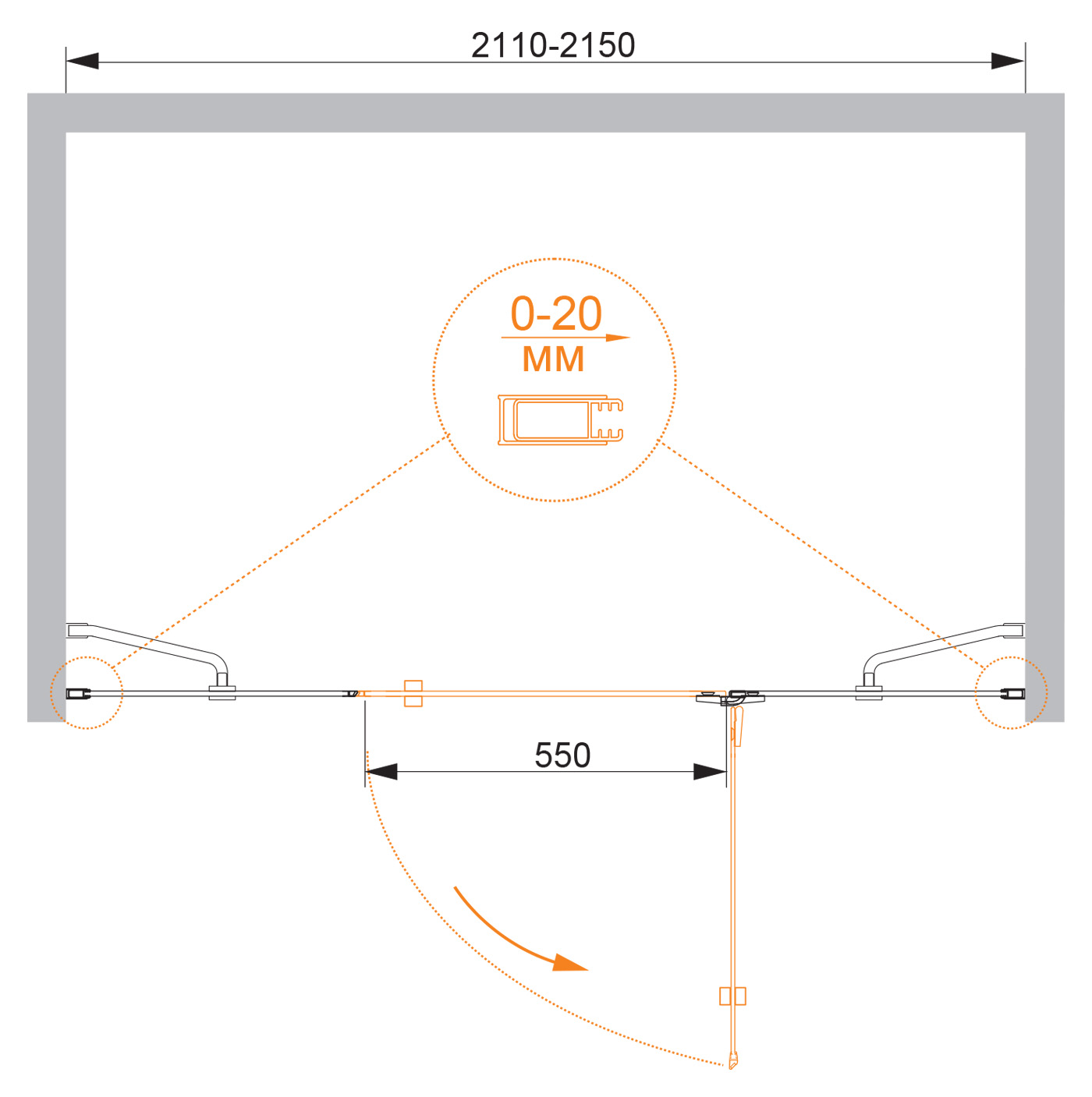 Приобрести cezares душевая дверь bergamo 215 см, хром bbergamo-w-b-13-100+60/60-c-cr-r