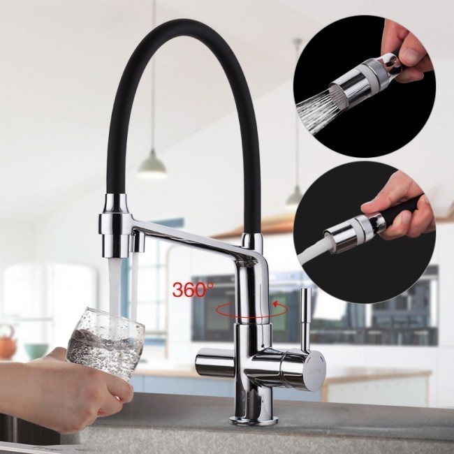 Приобрести gappo смеситель для кухни g4398-7 с фильтром и гибким изливом, хром\черный 94384