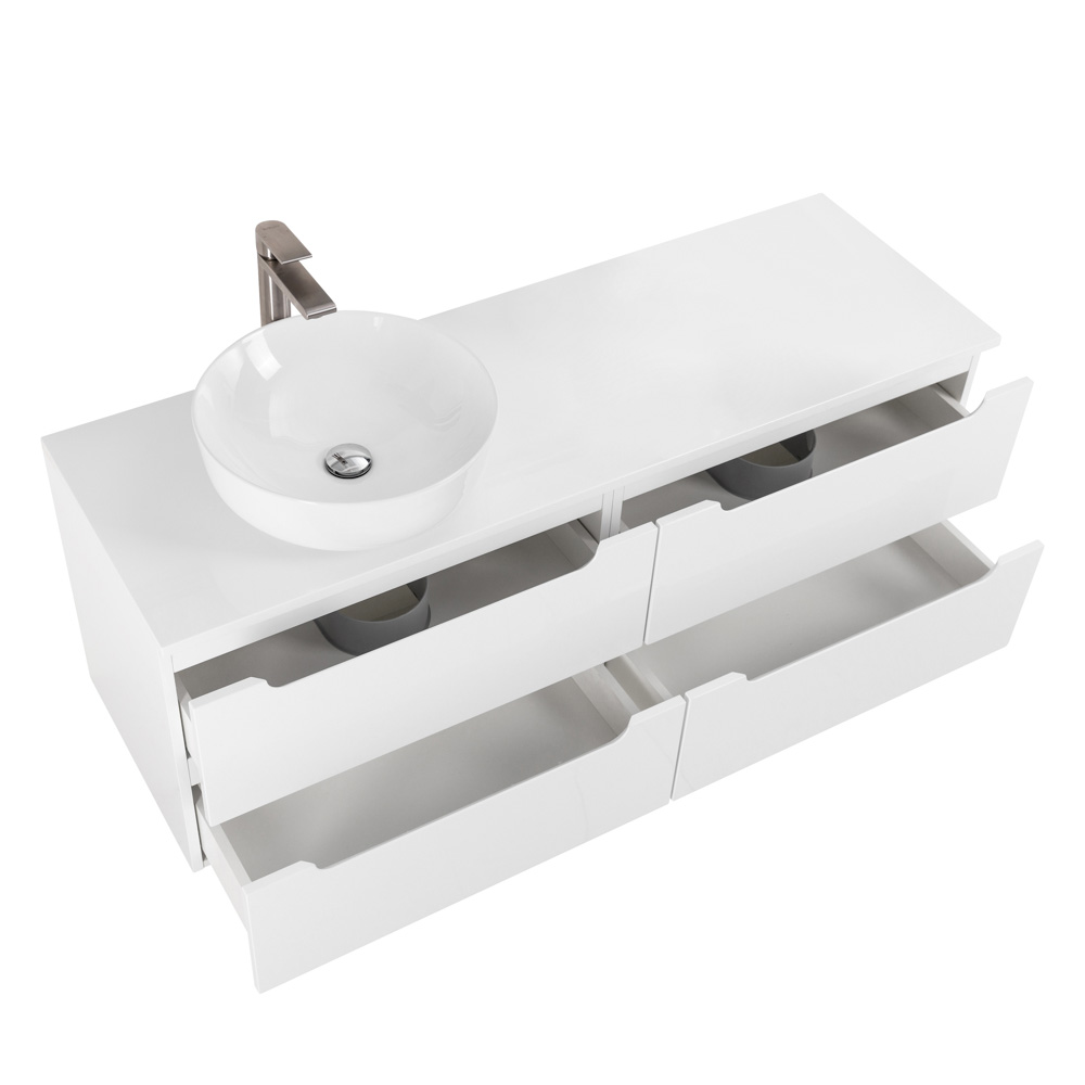 Приобрести belbagno тумба со столешницей etna 120 см, подвесная bianco lucido, раковина слева