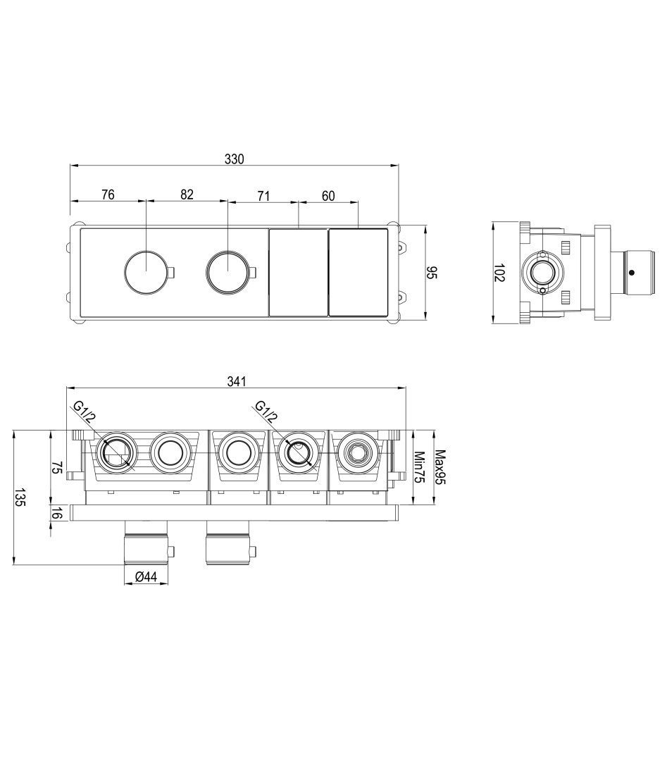 Приобрести термостатическая панель смесителя встраиваемая на 2 потребителя wonzon & woghand, брашированный никель (ww-inf162a-bn)