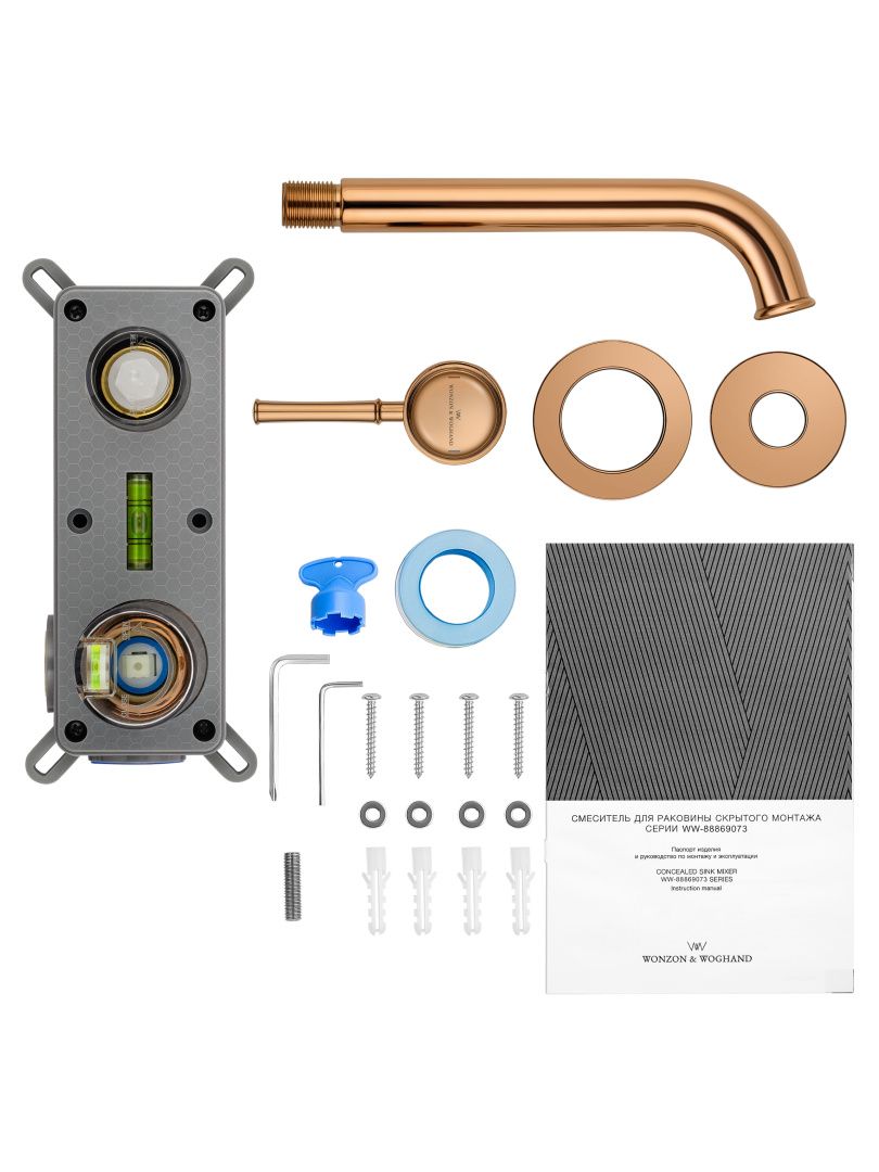 Приобрести смеситель для раковины встраиваемый wonzon & woghand tor, розовое золото (ww-88869073-rg)