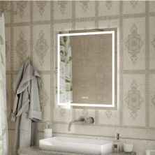 Continent Зеркало с подсветкой Verte 80х90 см, бесконтактный включатель, часы, белое