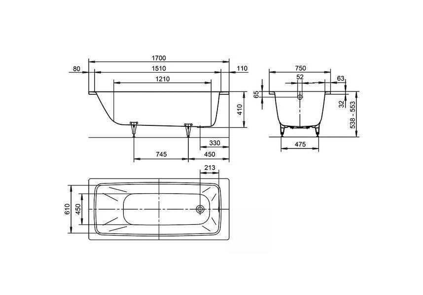 Приобрести ванна стальная kaldewei cayono 170х75 см, 275000010001 alpine white