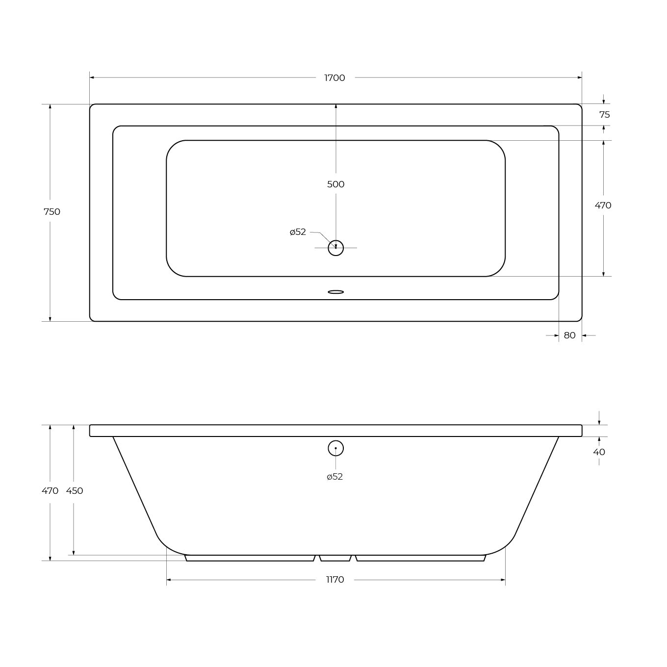 Приобрести cezares акриловая ванна plane 170х75 см, белая plane-170-75-45-w37