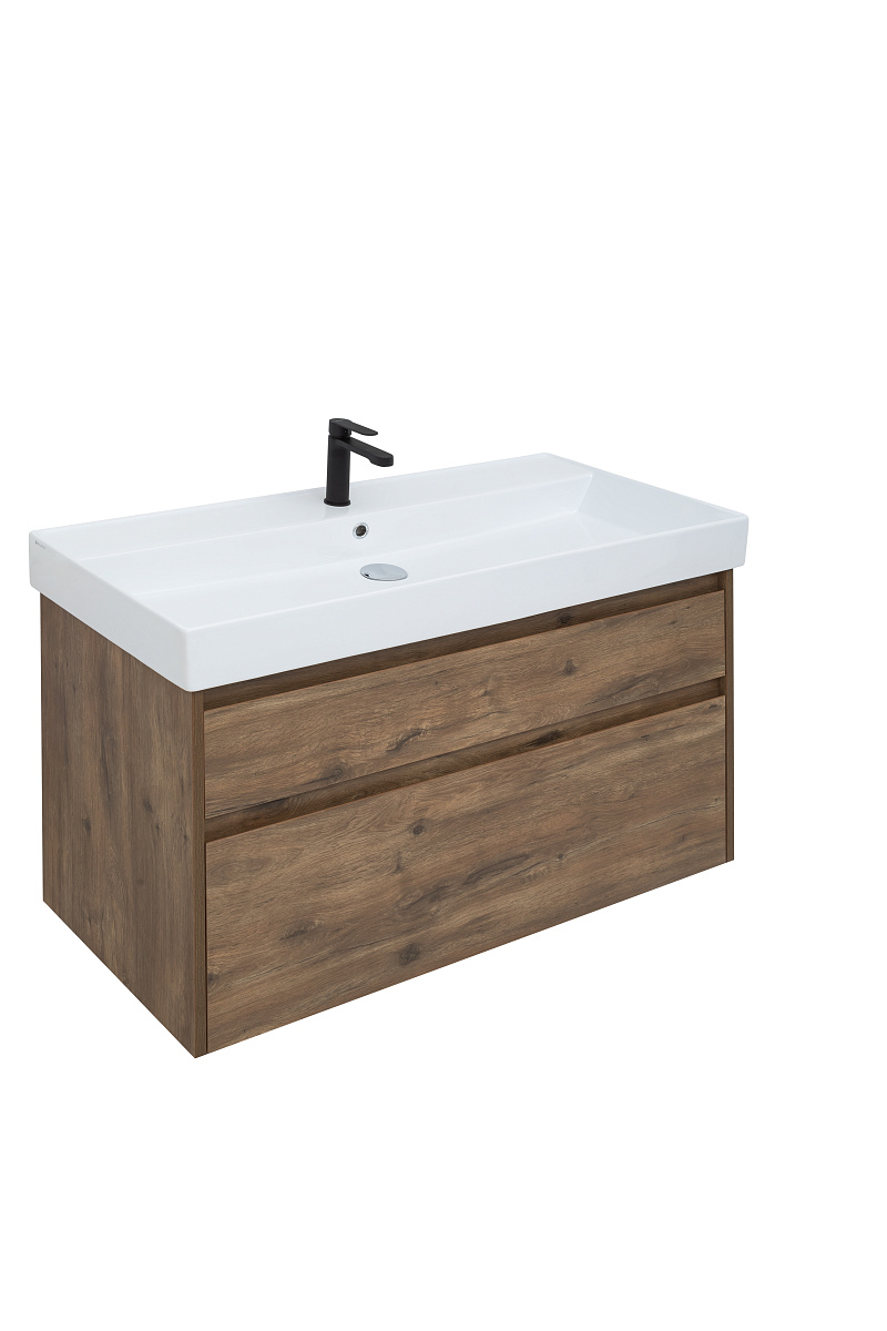 Приобрести aquanet тумба с раковиной nova lite 100 см, (slim synergy) дуб рустикальный, 2 ящика