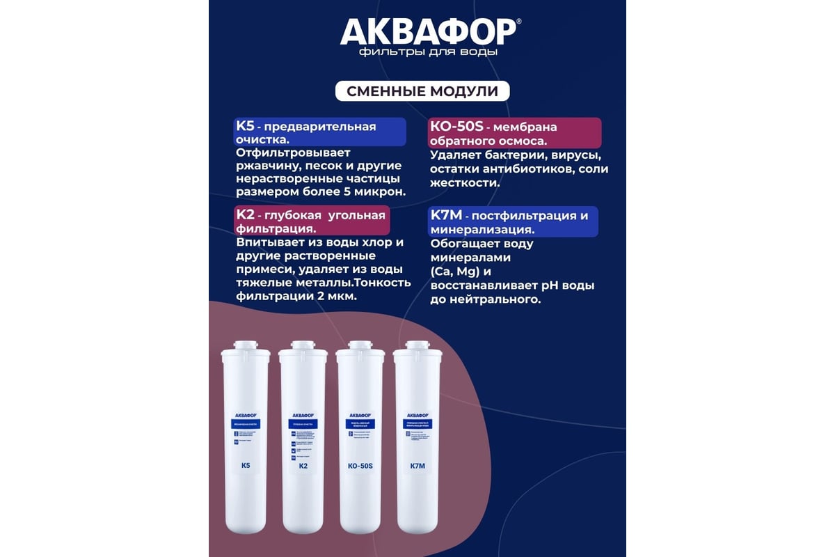 Приобрести аквафор комплект фильтров для воды к5-к2-к7м-ко50s, 40645