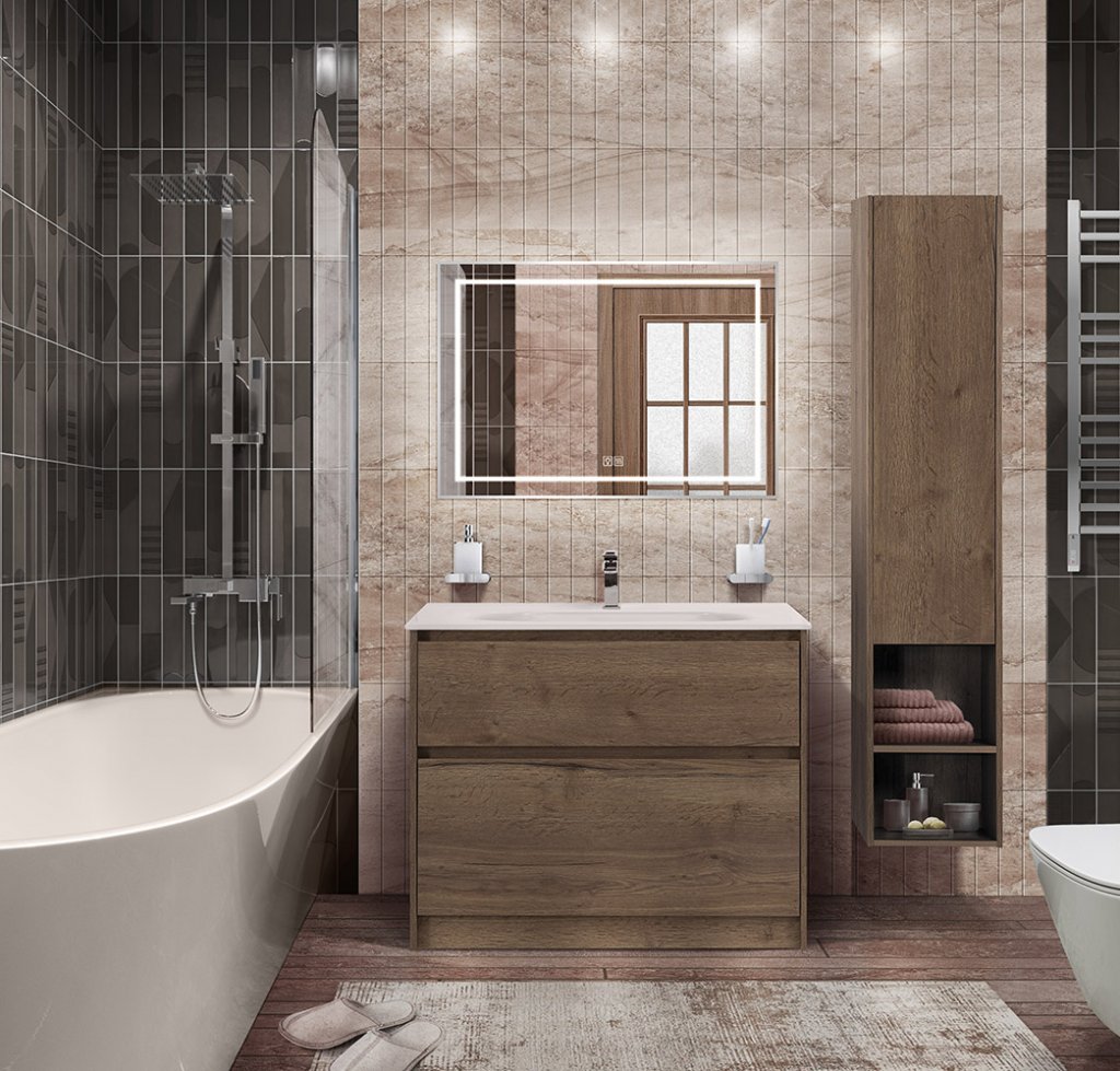 Приобрести belbagno тумба с раковиной kraft 100 см, напольная bianco opaco, белая раковина