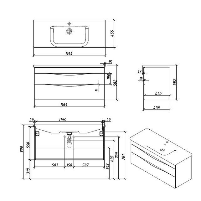 Приобрести caprigo тумба с раковиной lento 120 см, море