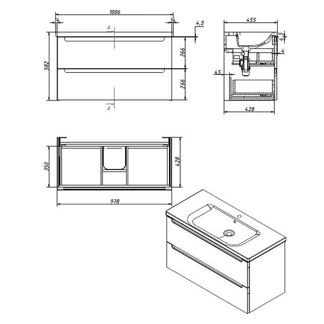 Приобрести caprigo тумба с раковиной termin-albero 100 см, альберо, шпон