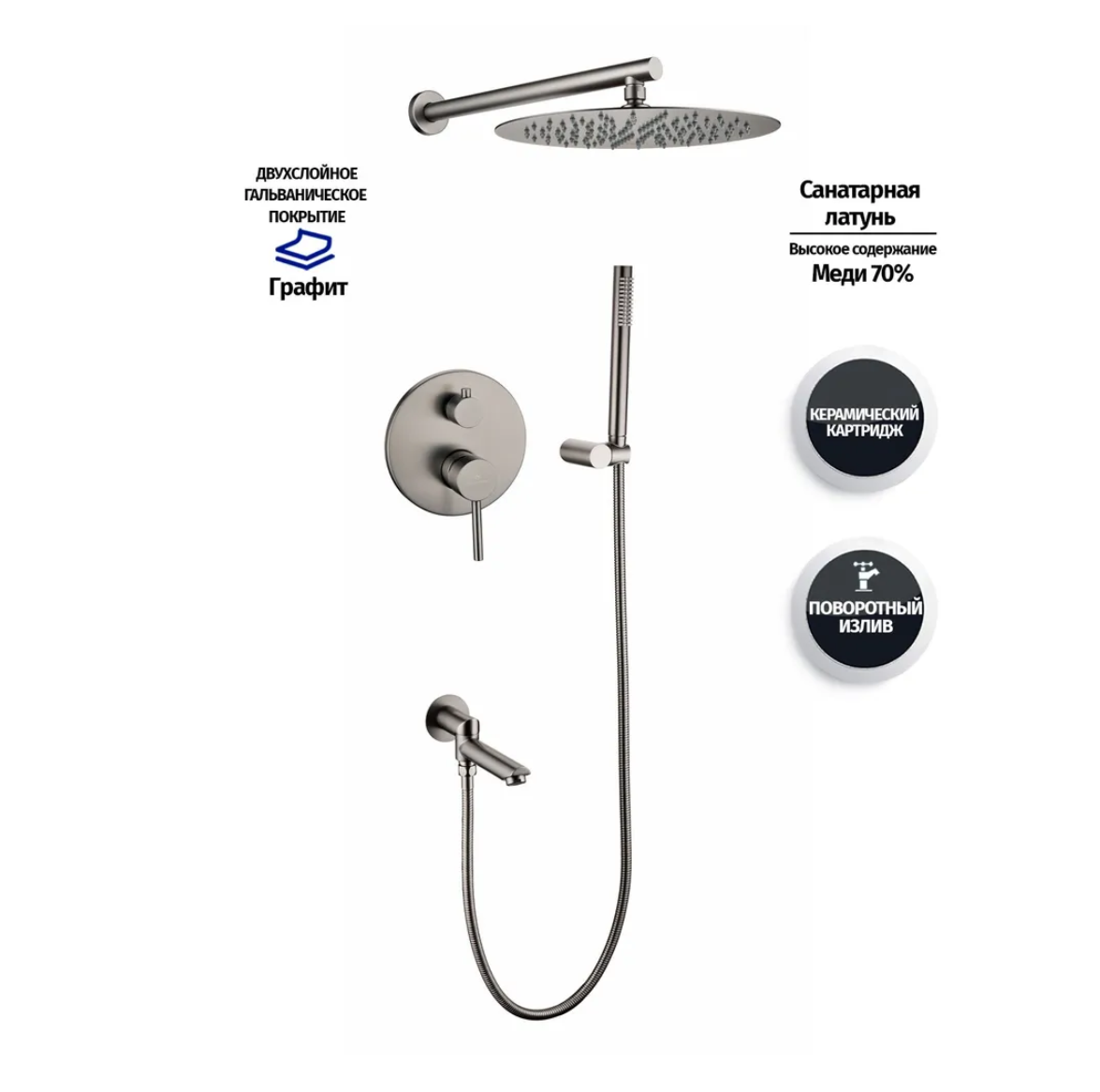 Приобрести grocenberg встраиваемая душевая система, графит gb5099bg-1