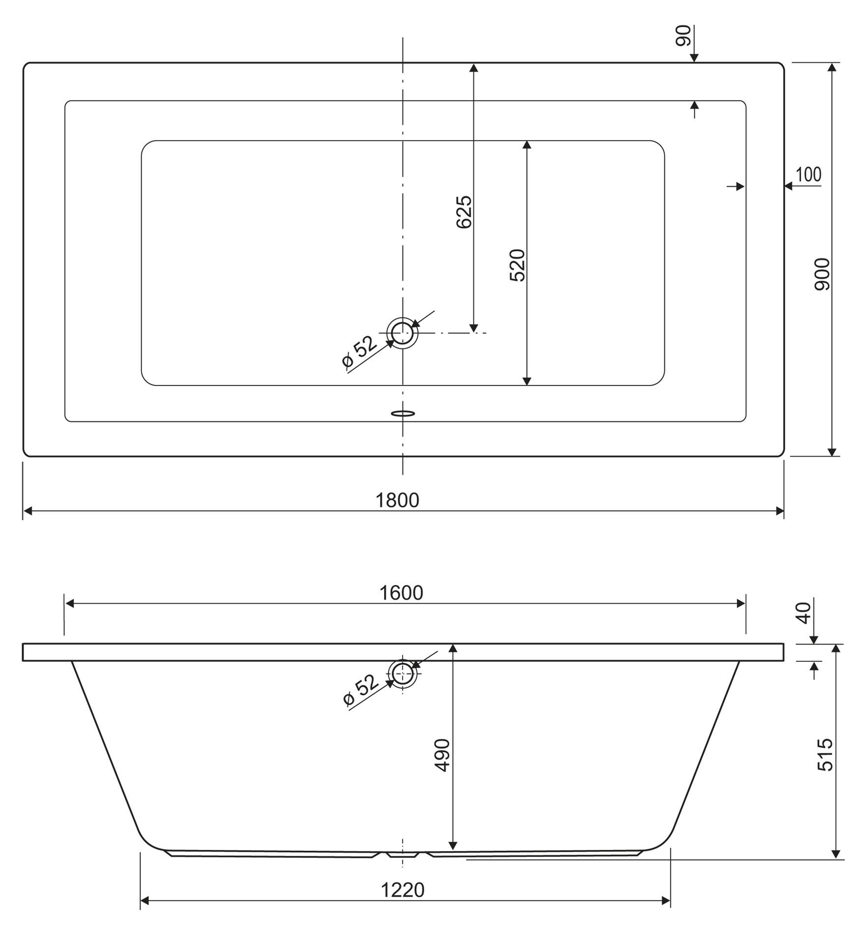 Приобрести cezares акриловая ванна plane 180х90 см, белая plane-180-90-49-w37