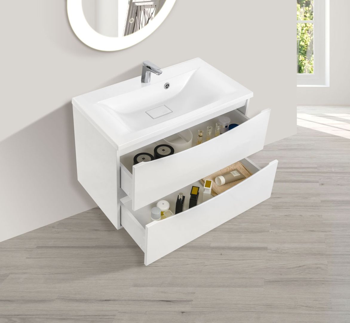 Приобрести vincea тумба подвесная mia 80 см, белая с белой раковиной vmc-2ma800gw;vcb-3m800w