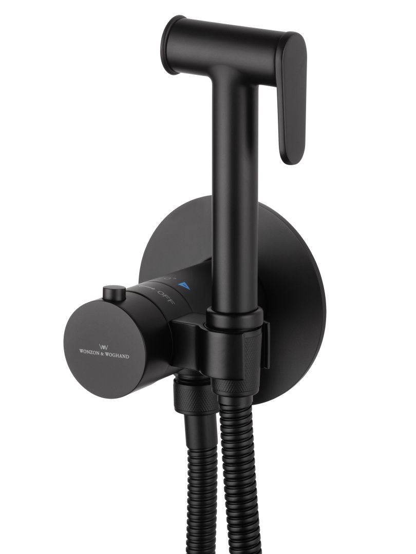 Приобрести смеситель с гигиеническим душем и термостатом встраиваемый wonzon & woghand, черный матовый (ww-88829909-mb)