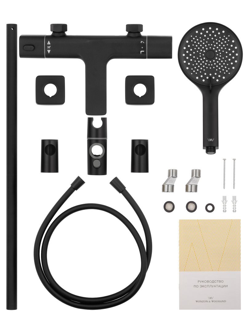 Приобрести смеситель для ванны с душем и термостатом wonzon & woghand solid, черный матовый (ww-c2011-a-mb)