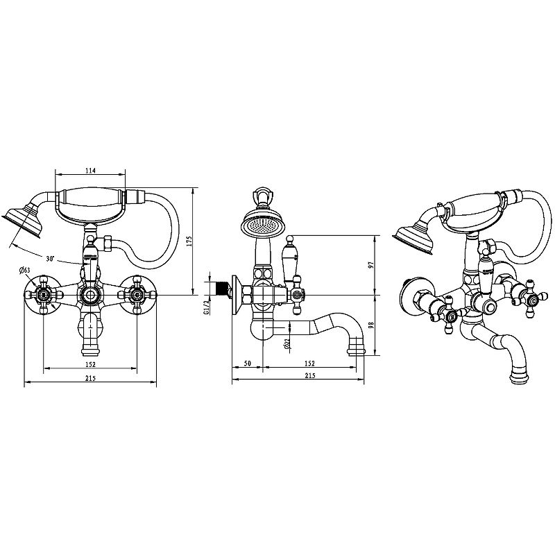 Приобрести boheme смеситель для ванны crystal, хром\черный 273-bsw