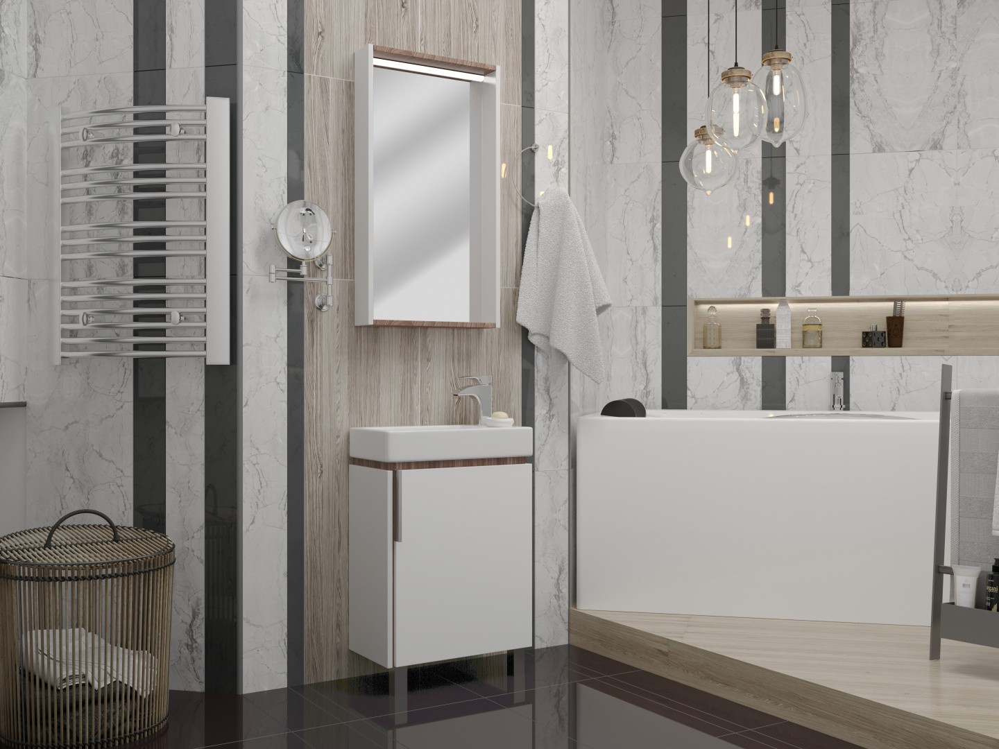 Приобрести зеркало шкаф акватон белла 46 см, с освещением, белое дерево