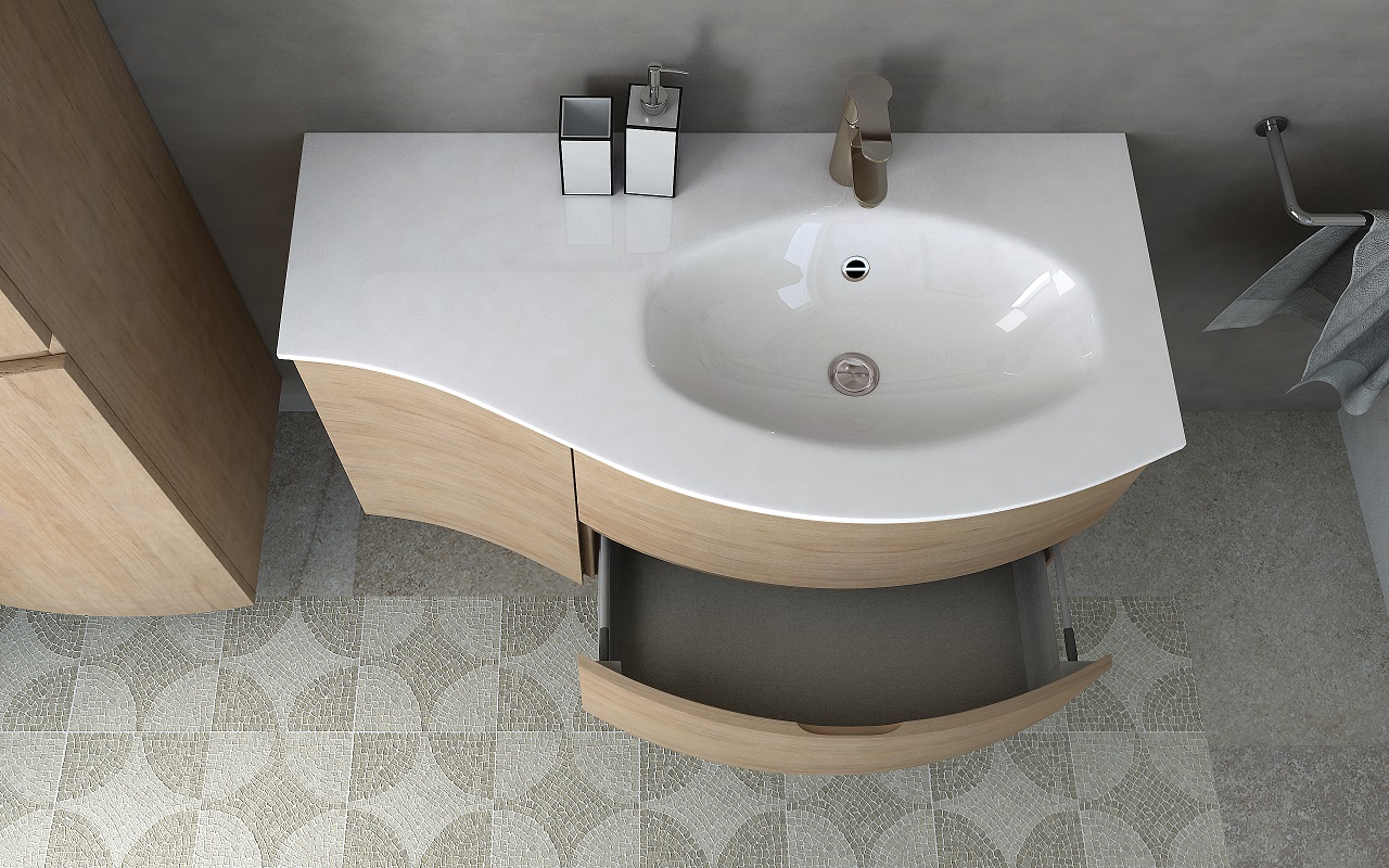 Приобрести cezares тумба подвесная с раковиной vague 104 rovere tabacco, правосторонняя, дерево 54835