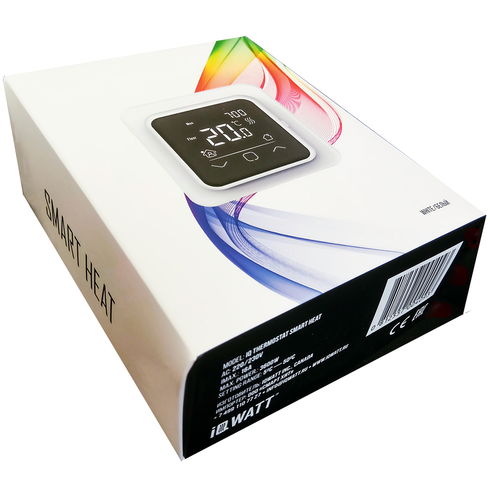 Приобрести iqwatt программируемый терморегулятор smart heat wi-fi white с сенсорным дисплеем