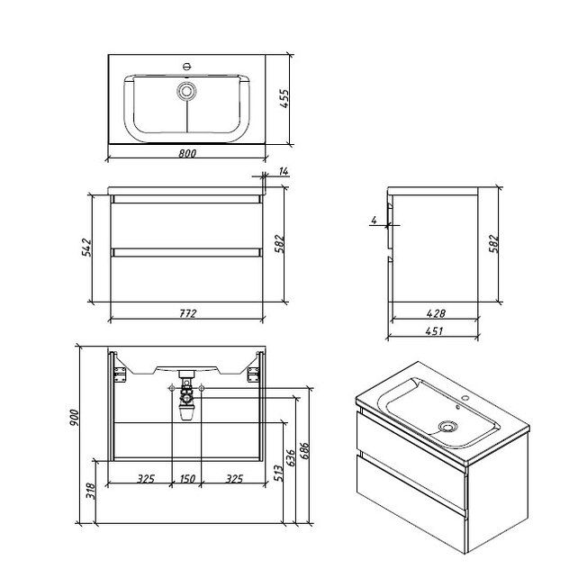 Приобрести caprigo тумба с раковиной forte-albero 80 см, дюна, шпон