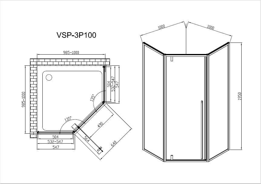 Приобрести vincea душевое ограждение penta 90х90 см, прозрачное, черное vsp-3p100clb