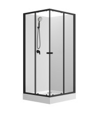 Loranto Душевая кабина NEO 90x90x(190+15) c низким поддоном 15см, прозрачное закаленное стекло 5 мм,задние стеклянные стенки белые, профиль черный-матовый (CS-21801)