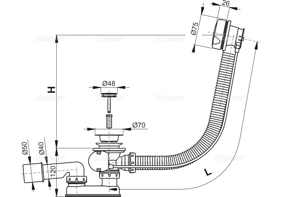 Приобрести сифон для ванны alcaplast a51b