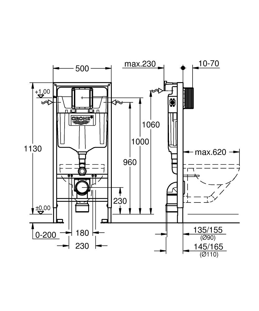 Приобрести grohe инсталляция для унитаза rapid sl без клавиши 38536001