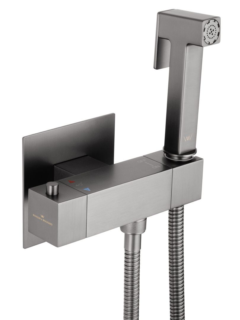 Приобрести смеситель с гигиеническим душем и термостатом встраиваемый wonzon & woghand, темный графит (ww-88819903-bgm)