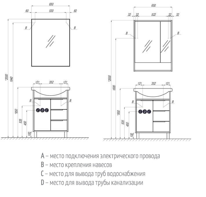 Приобрести тумба под раковину, напольная акватон рико 65 см, белый-ясень фабрик 1a213301rib90 