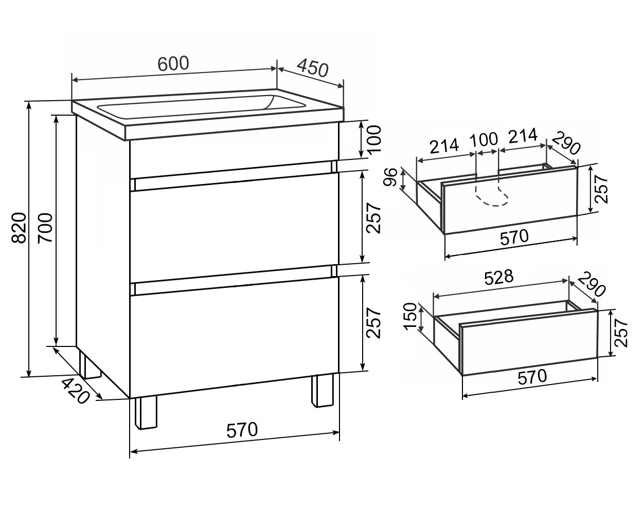Приобрести aqua de marco тумба напольная с раковиной sydney 60см. 2 ящика