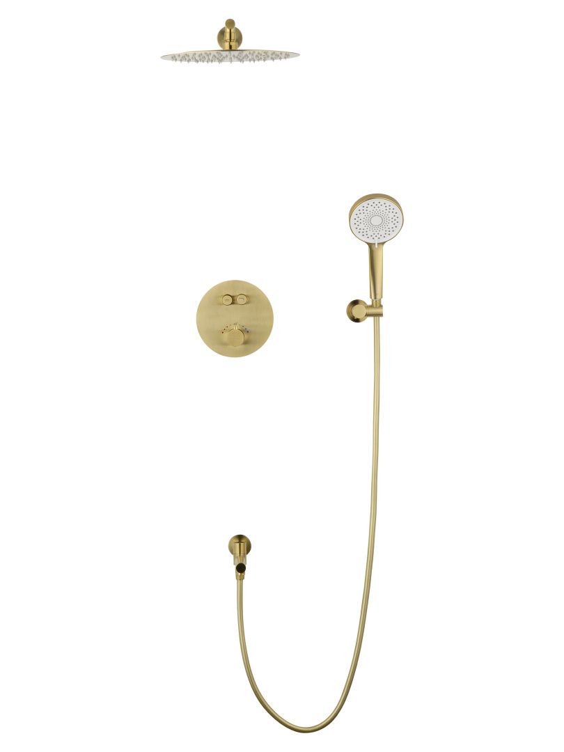 Приобрести душевая система с термостатом встраиваемая wonzon & woghand stick, брашированное золото (ww-88929010-bg)