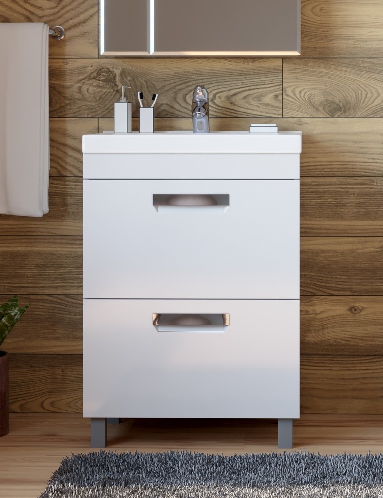 Приобрести vigo тумба с раковиной plaza 60см, 2 ящика, напольная, белая tn.pla.fos.60.2y