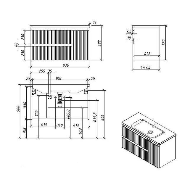 Приобрести caprigo тумба с раковиной forte-smalty stripe 100 см, правая, бежевая, эмаль