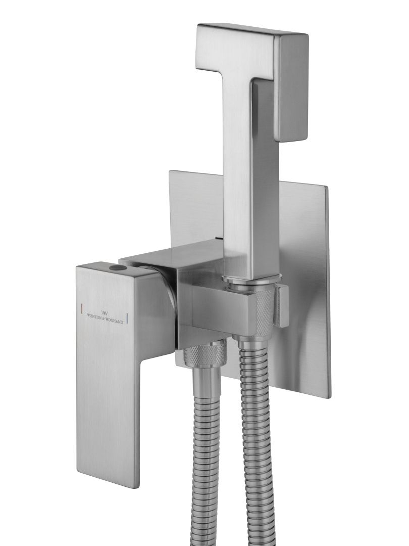 Приобрести смеситель с гигиеническим душем встраиваемый wonzon & woghand cube, брашированный никель (ww-88829016-bn)