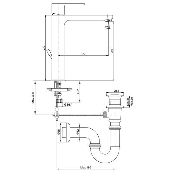 Приобрести смеситель для раковины e.c.a. nita 207мм 102188048ex